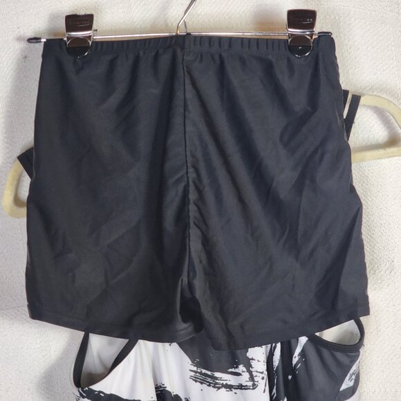 Rotita Black White Graffiti Print Poly Elastane Double Adj Straps Tankini Set SM - Picture 12 of 16